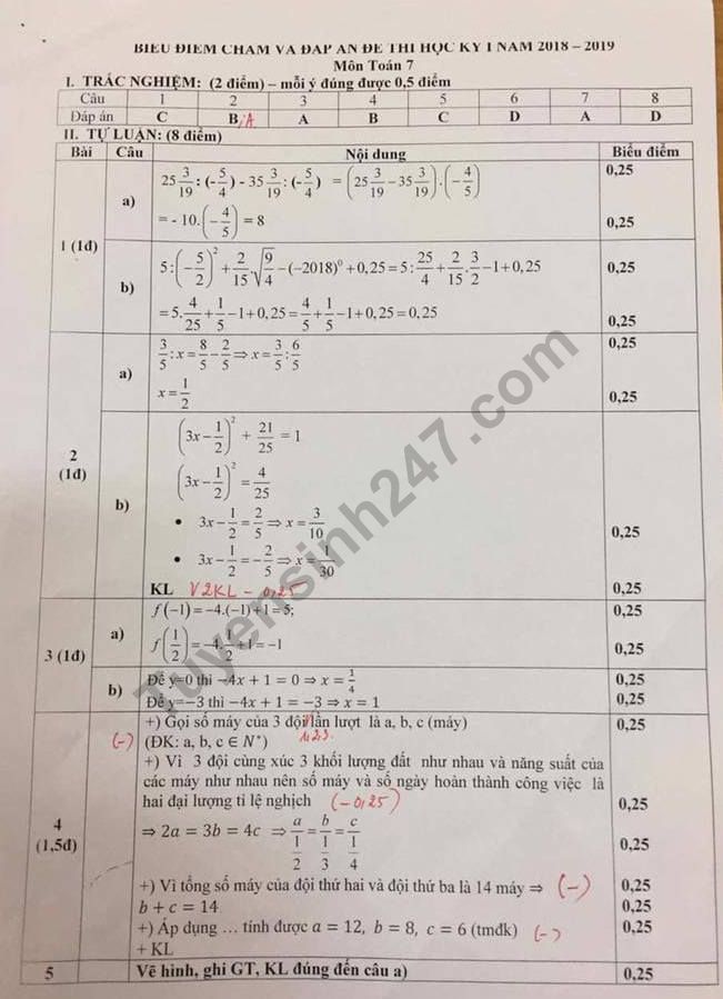 De kiem tra mon Toan ki 1 lop 7 THCS Dich Vong 2018 - co dap an