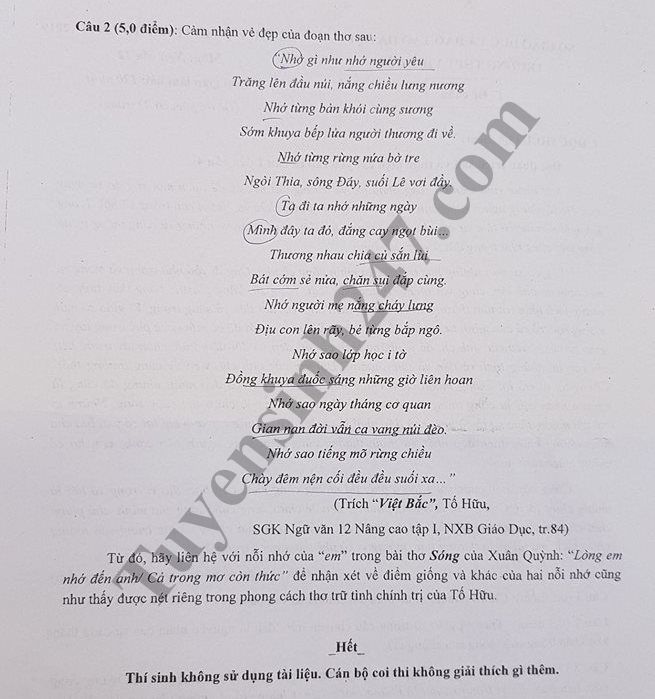 De thi hoc ky 1 lop 12 mon Van - THPT Viet Duc nam 2018