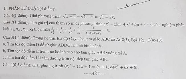 De thi ki 1 lop 10 mon Toan THPT Nhan Chinh 2018