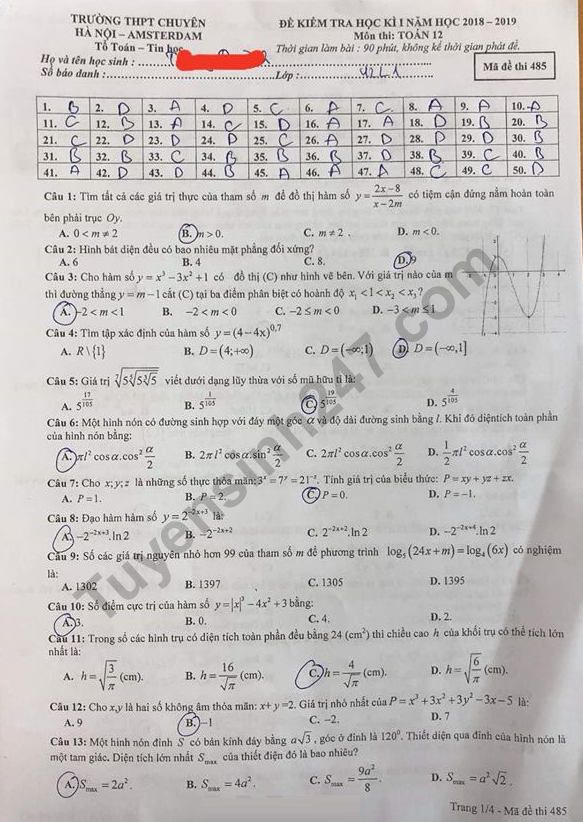 De thi ki 1 lop 12 mon Toan 2018 - THPT Chuyen Amsterdam