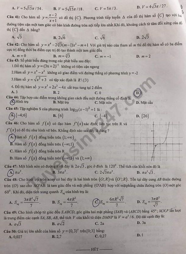 De thi ki 1 lop 12 mon Toan 2018 - THPT Chuyen Amsterdam