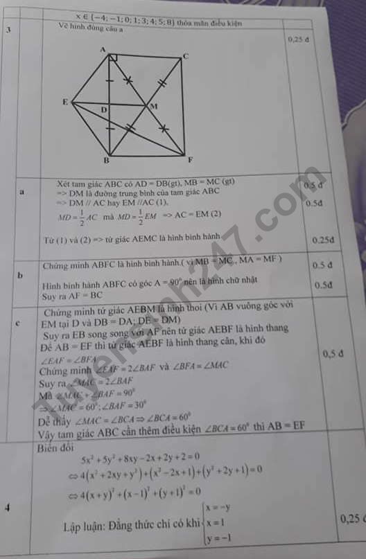 Dap an de thi ki 1 lop 8 mon Toan 2018 - My Duc