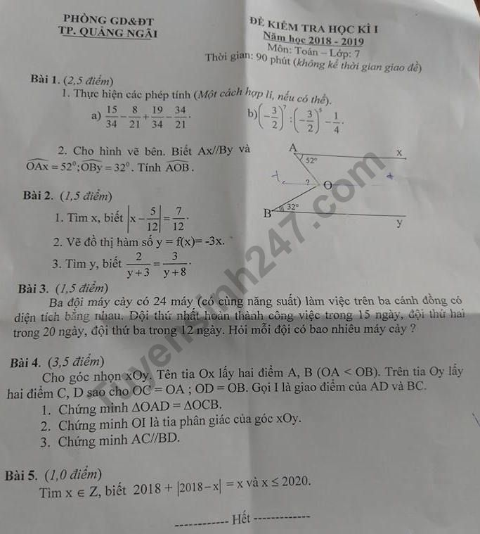 De thi ki 1 lop 7 mon Toan Phong GD Quang Ngai 2018
