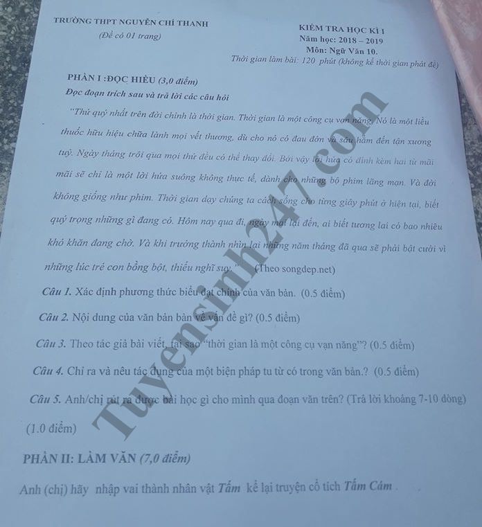 De thi hoc ky 1 lop 10 mon Van - THPT Nguyen Chi Thanh nam 2018
