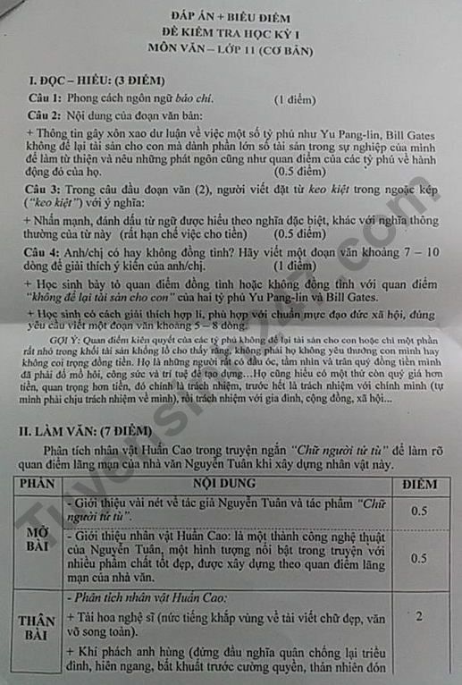 De thi hoc ki 1 lop 11 mon Van THPT Trung Vuong 2018