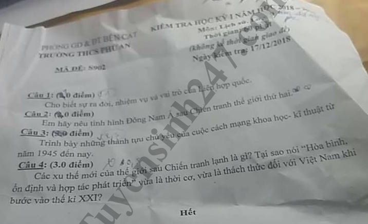 De thi hoc ky 1 lop 9 mon Su - THCS Phu An nam 2018