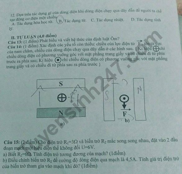 De thi ki 1 lop 9 mon Ly THCS An Chau 2018