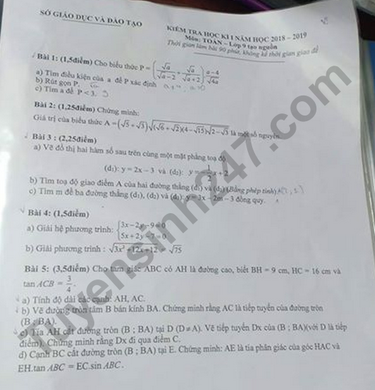 De thi ki 1 lop 9 mon Toan So GD Binh Duong