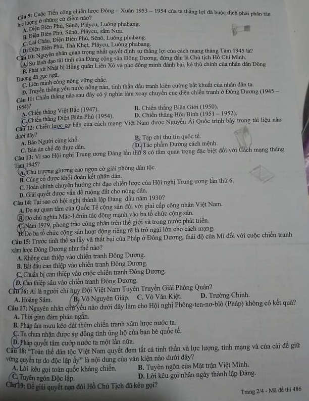De thi hoc ki 1 lop 12 mon Su THPT Chu Van An 2018