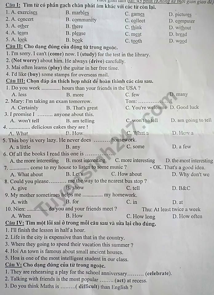 De thi ki 1 lop 7 mon Anh THCS Ki Ba 2018