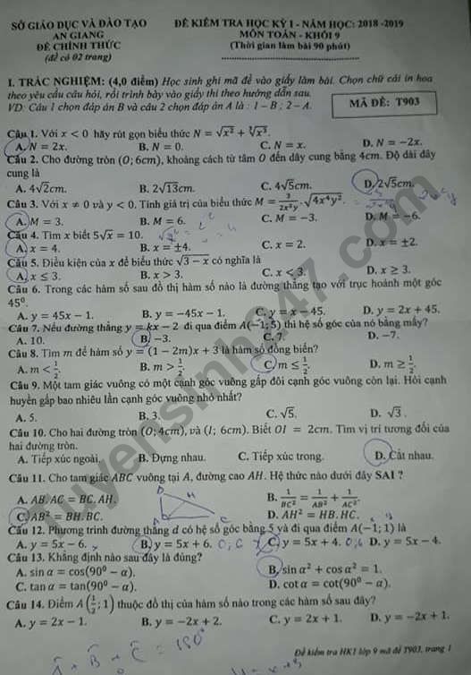 De thi ki 1 lop 9 mon Toan So GD An Giang 2018
