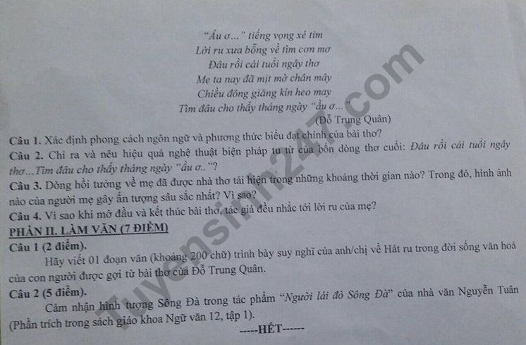 De thi ki 1 lop 1 lop 12 mon Van 2018 - THPT Quang Trung