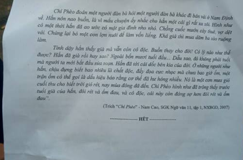 De thi hoc ki 1 mon Van lop 11 So GD Binh Phuoc 2018