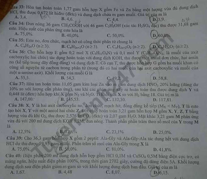 De thi ki 1 lop 12 mon Hoa 2018 - THPT Chuyen DH Vinh
