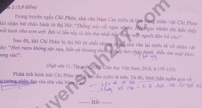 De thi ki 1 lop 11 mon Van So GD Phu Yen 2018
