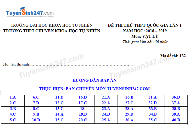 De thi thu THPT Quoc gia mon Ly 2019 Chuyen KHTN lan 1