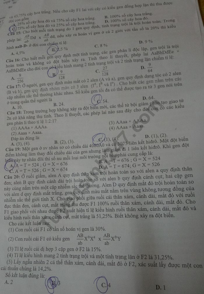 De thi thu THPTQG mon Sinh Chuyen Bac Lieu 2019 lan 2