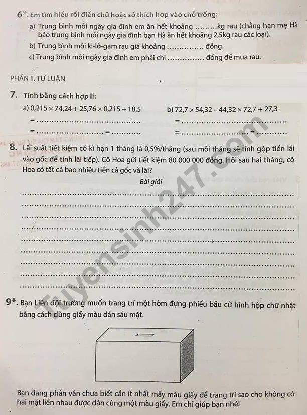 De on tap giua ki 2 lop 5 mon Toan 2019 - TH Le Van Tam