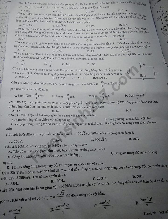 De thi thu THPTQG mon Ly lien truong THPT Nghe An 2019