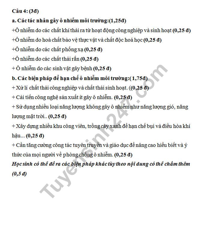 De kiem tra giua ki 2  mon Sinh lop 9 truong THCS Hong Thuy