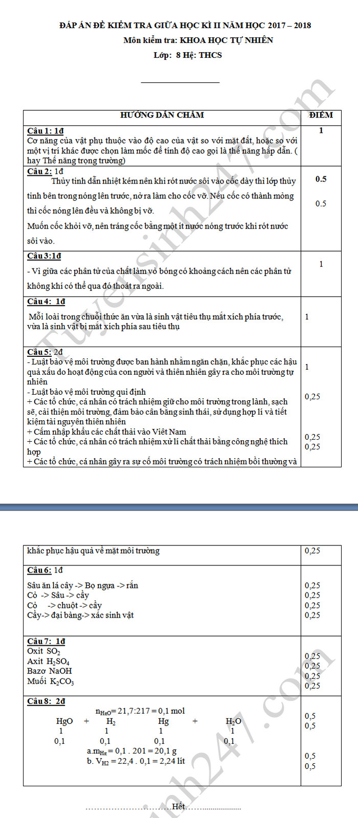 De kiem tra giua ki 2 mon Hoa lop 8 -THCS Bien Gioi