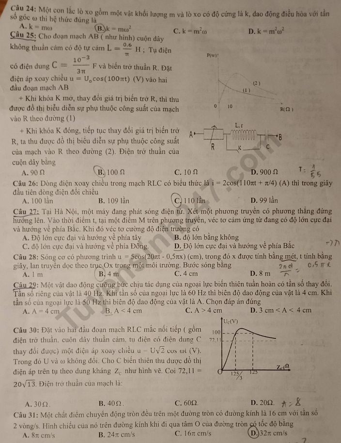 De thi thu THPTQG mon Ly 2019  - THPT Dao Duy Tu lan 2