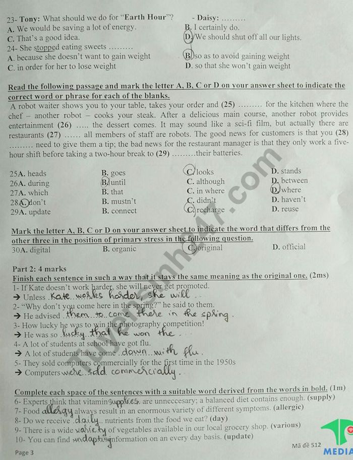 De kiem tra giua ki 2 mon Anh lop 11 - THPT Tran Phu 2019
