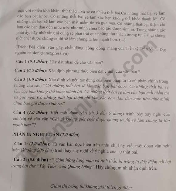 De thi giua ki 2 lop 12 mon Van THPT Ha Thanh 2019