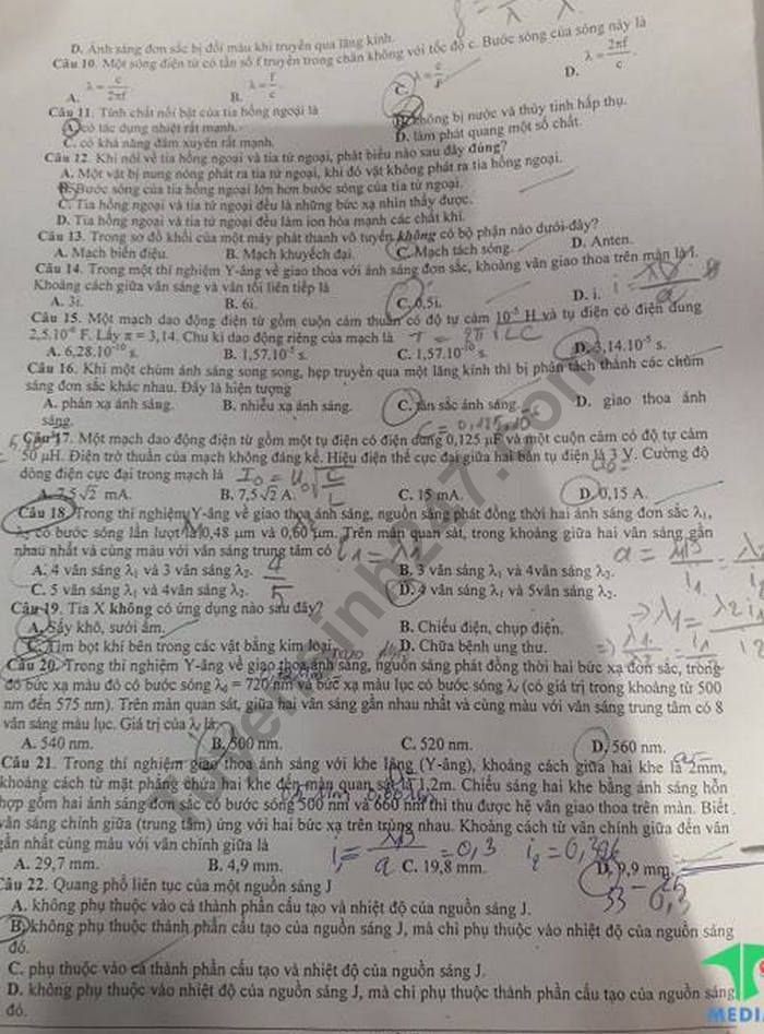 De kiem tra giua ki 2 lop 12 mon Li - THPT Tran Phu 2019
