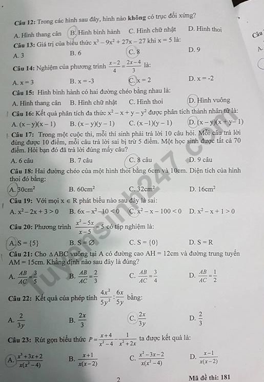 De thi khao sat ngau nhien lop 8 mon Toan - Vinh Tuong 2019