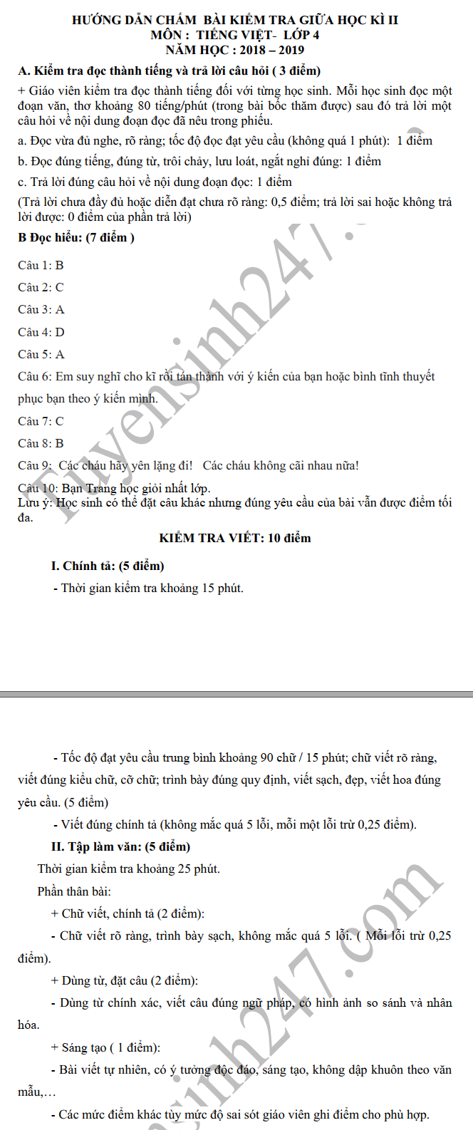 De thi giua ki 2 lop 4 mon Tieng Viet 2019 - TH Trung Son A