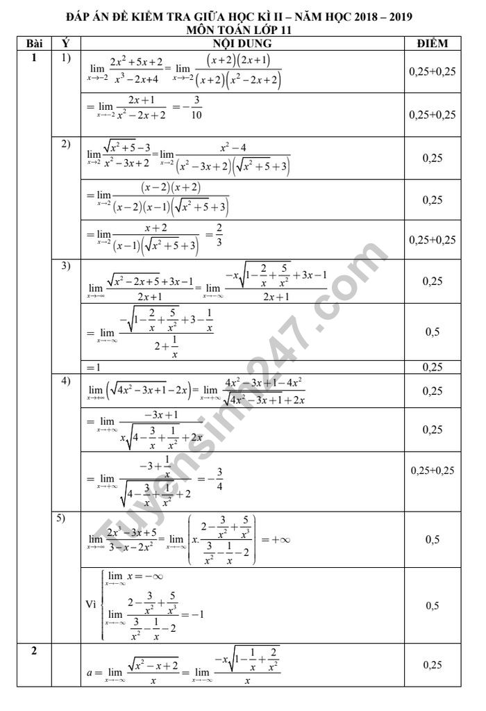 De thi giua hoc ki 2 mon Toan lop 11 - THPT Nguyen Chi Thanh 2019