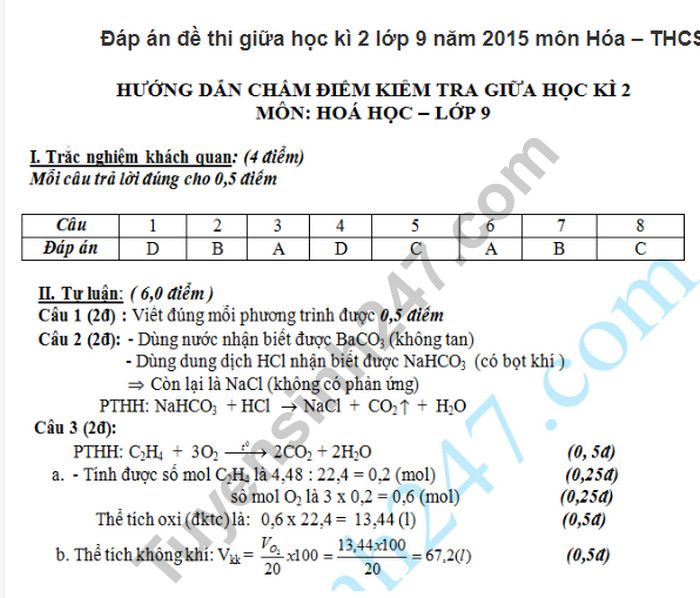 De thi giua hoc ki 2  mon Hoa lop 9 - THCS Cat Hai