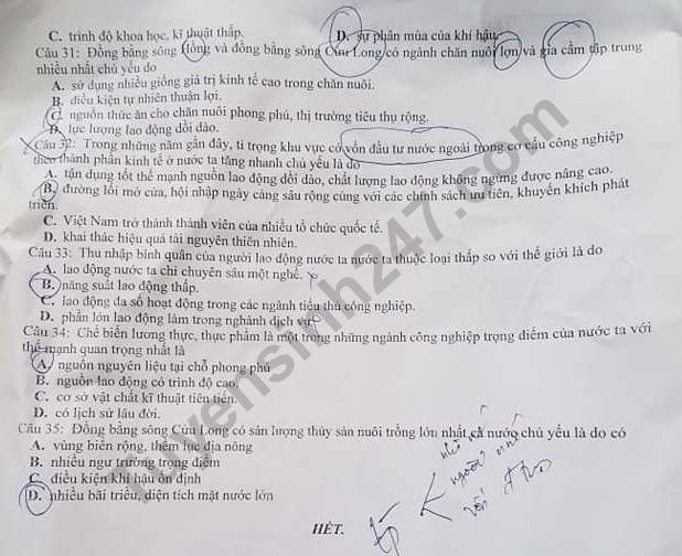 De thi giua ki 2 lop 12 mon Dia 2019 - THPT Phu Cu