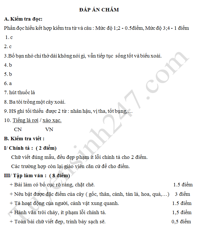 De thi giua ki 2 lop 4 mon Tieng Viet 2019 - TH Dong Hai 2