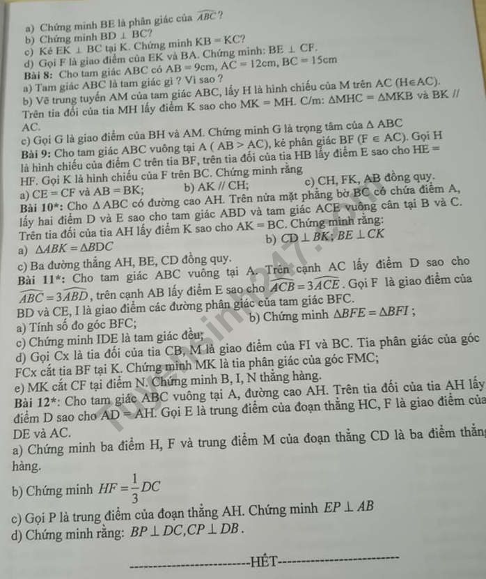 De cuong on tap cuoi ki 2 lop 7 mon Toan 2019 - THCS Dich Vong Hau