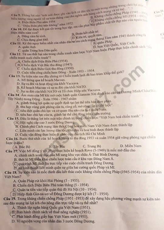 De thi giua ki 2 lop 12 mon Su 2019 - THPT Quat Lam