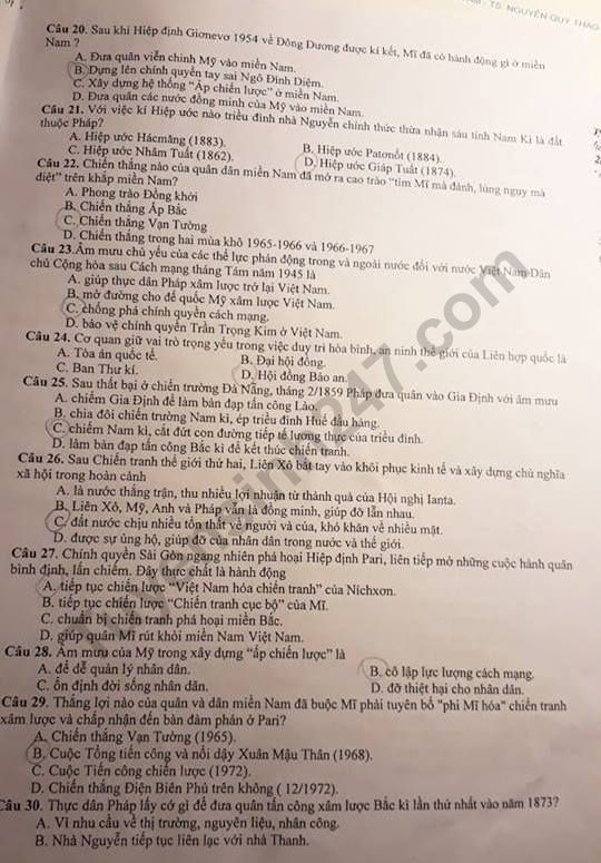 De thi giua ki 2 lop 12 mon Su 2019 - THPT Quat Lam
