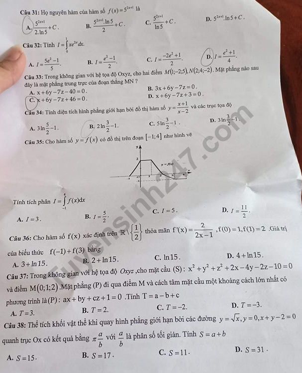 De thi giua ki 2 mon Toan lop 12 THPT Binh Phu 2019