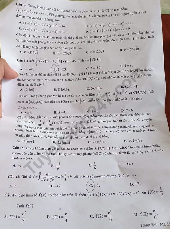 De thi giua ki 2 mon Toan lop 12 THPT Binh Phu 2019