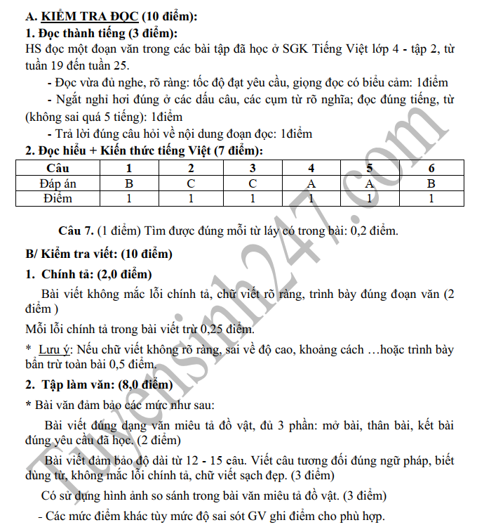 De thi giua ki 2 lop 4 mon Tieng Viet - TH Hon Tre 2019