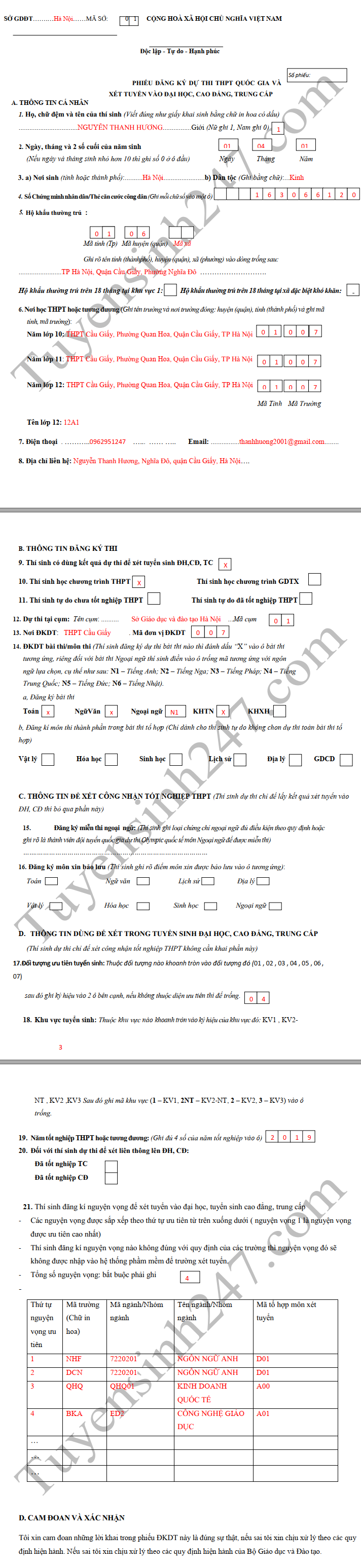 Huong dan dien phieu DKDT THPTQG va xet tuyen DH 2019 - Chi tiet