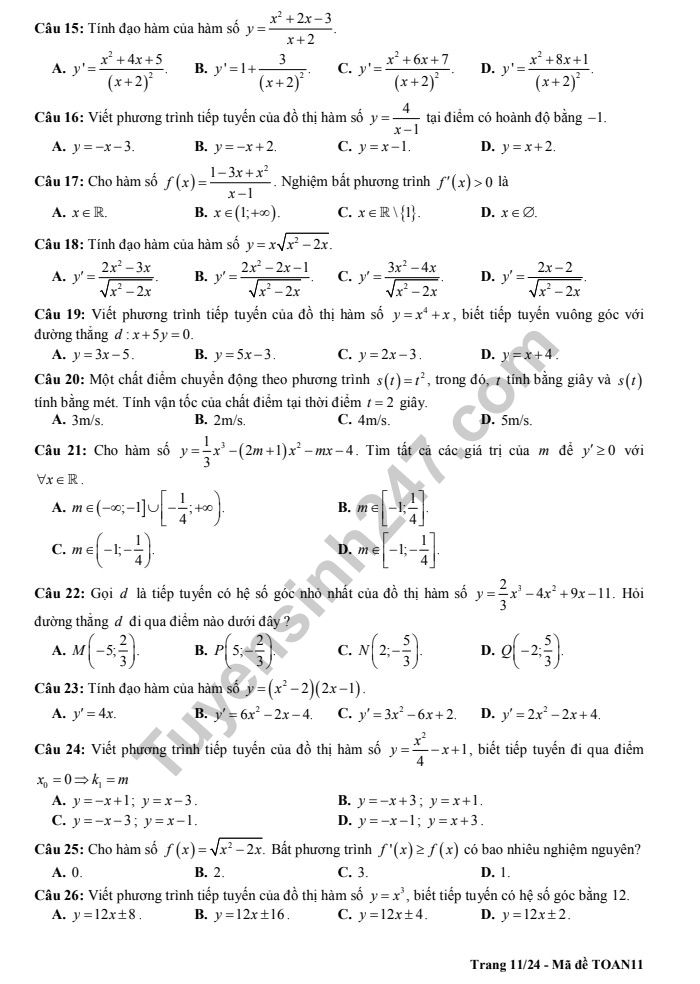 De cuong on tap ki 2 lop 11 mon Toan - THPT Chu Van An