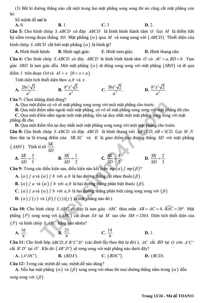 De cuong on tap ki 2 lop 11 mon Toan - THPT Chu Van An