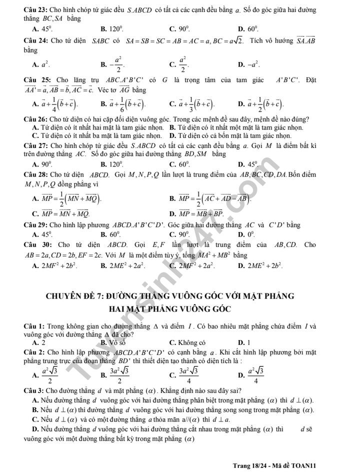 De cuong on tap ki 2 lop 11 mon Toan - THPT Chu Van An