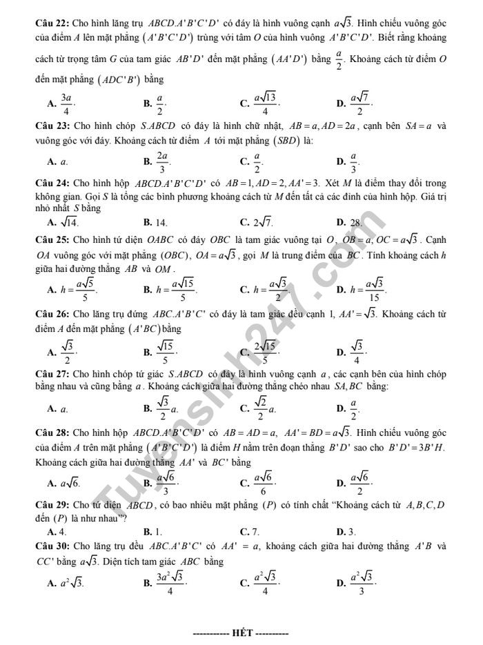 De cuong on tap ki 2 lop 11 mon Toan - THPT Chu Van An