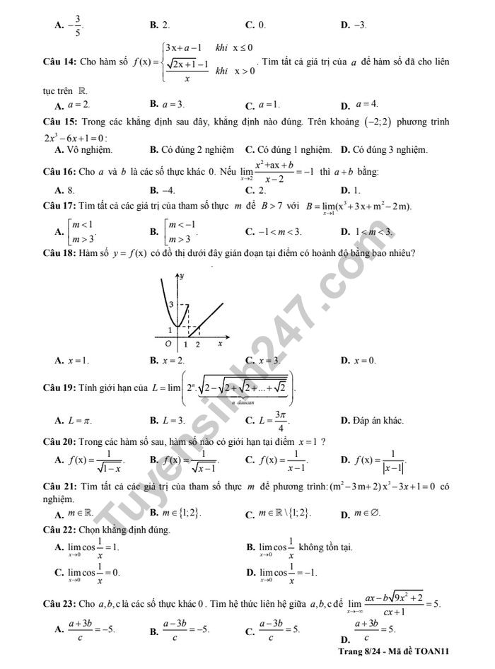 De cuong on tap ki 2 lop 11 mon Toan - THPT Chu Van An