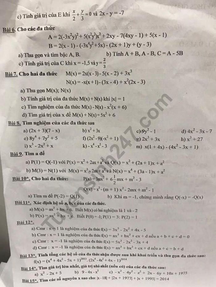 De cuong on tap ki 2 mon Toan lop 7 - THCS Giang Vo nam 2019