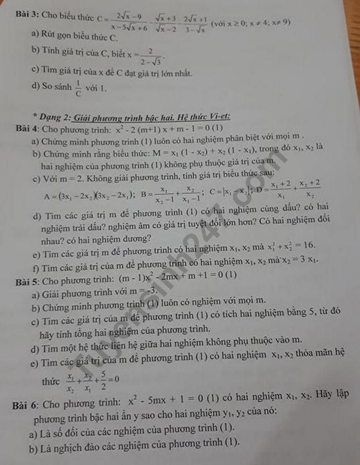 De cuong on tap hoc ki 2 lop 9 mon Toan - THCS Chu Van An 2019