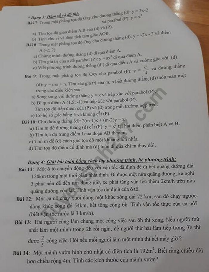 De cuong on tap hoc ki 2 lop 9 mon Toan - THCS Chu Van An 2019